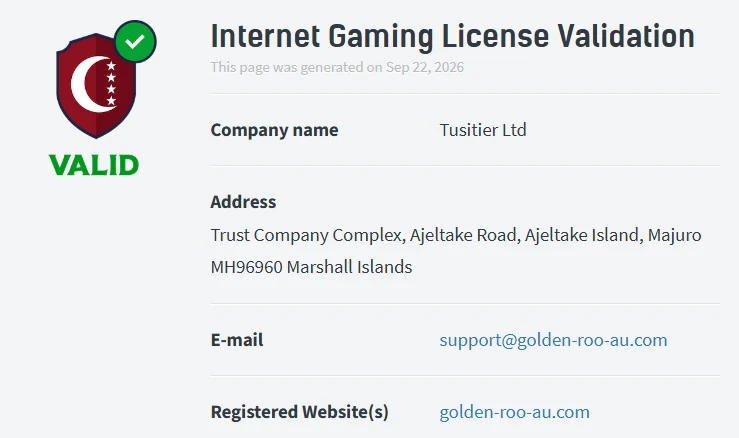 Golden Roo Anjouan License